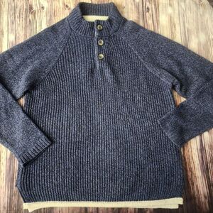 Railriders LOA Men's Blue Wool Blend Pullover Long Sleeve 3-Button Sweater M 430